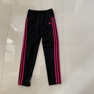 Adidas Kids Black Joggers with Pink Stripes